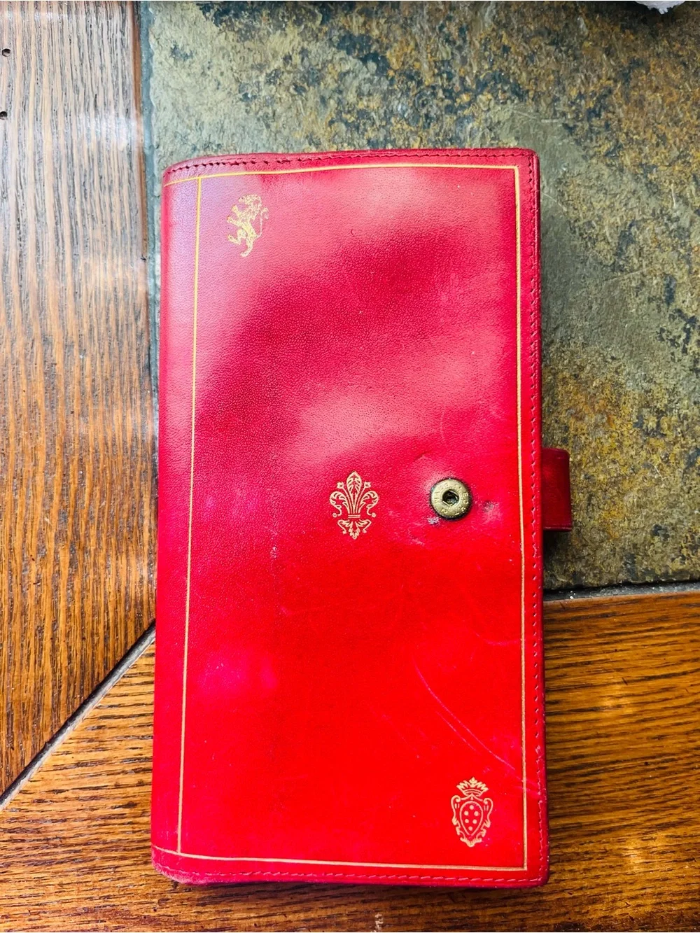 1970’s Classic Red Leather Wallet with Gold Accents